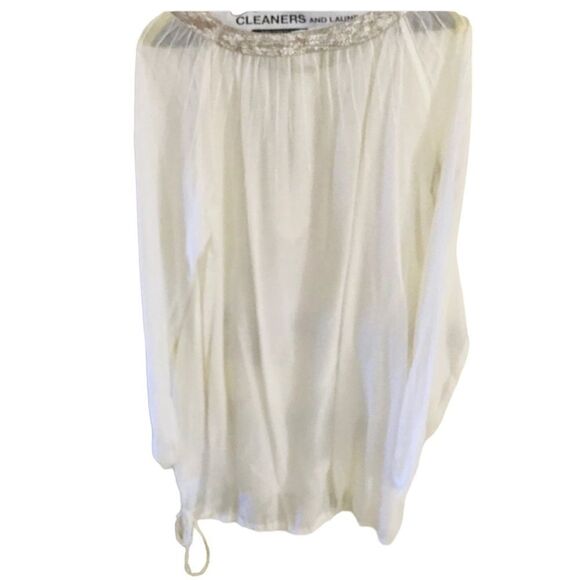 120% Lino Cotton Silk Blend White Embellished Silver Cover Up - Picture 2 of 8